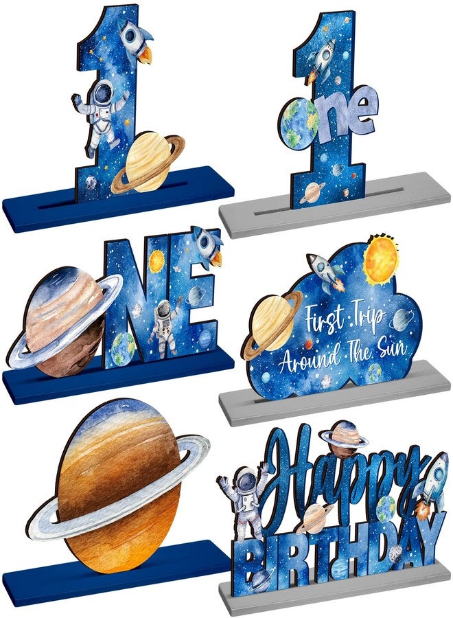 Quzzil 6 Pcs First Trip Around The Sun 1st Birthday Party Decorations Wooden Table Centerpiece Outer Space Solar System Theme Table Decoration Kids Theme Party Supplies - Image 1